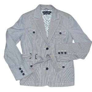 Tommy Hilfiger Pinstripe Jackets Sz Medium Blue White Belted Lightweight Blazer